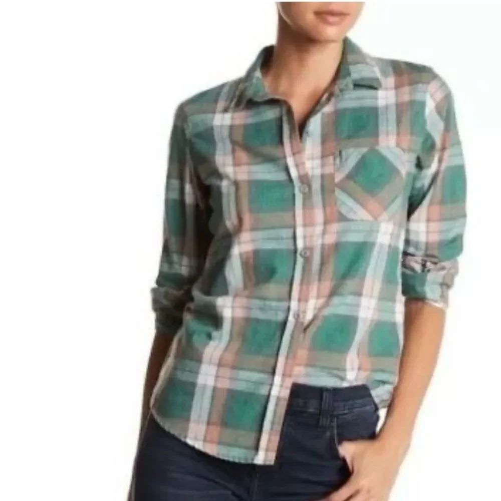 Current/Elliott The Slim Boy Shirt Plaid Long Sleeve Button Down